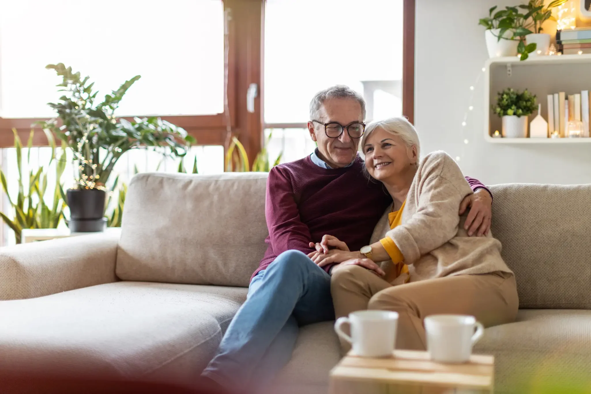 Happy older couple relaxing together at their residence in Brandon Wilde, Evans, GA.