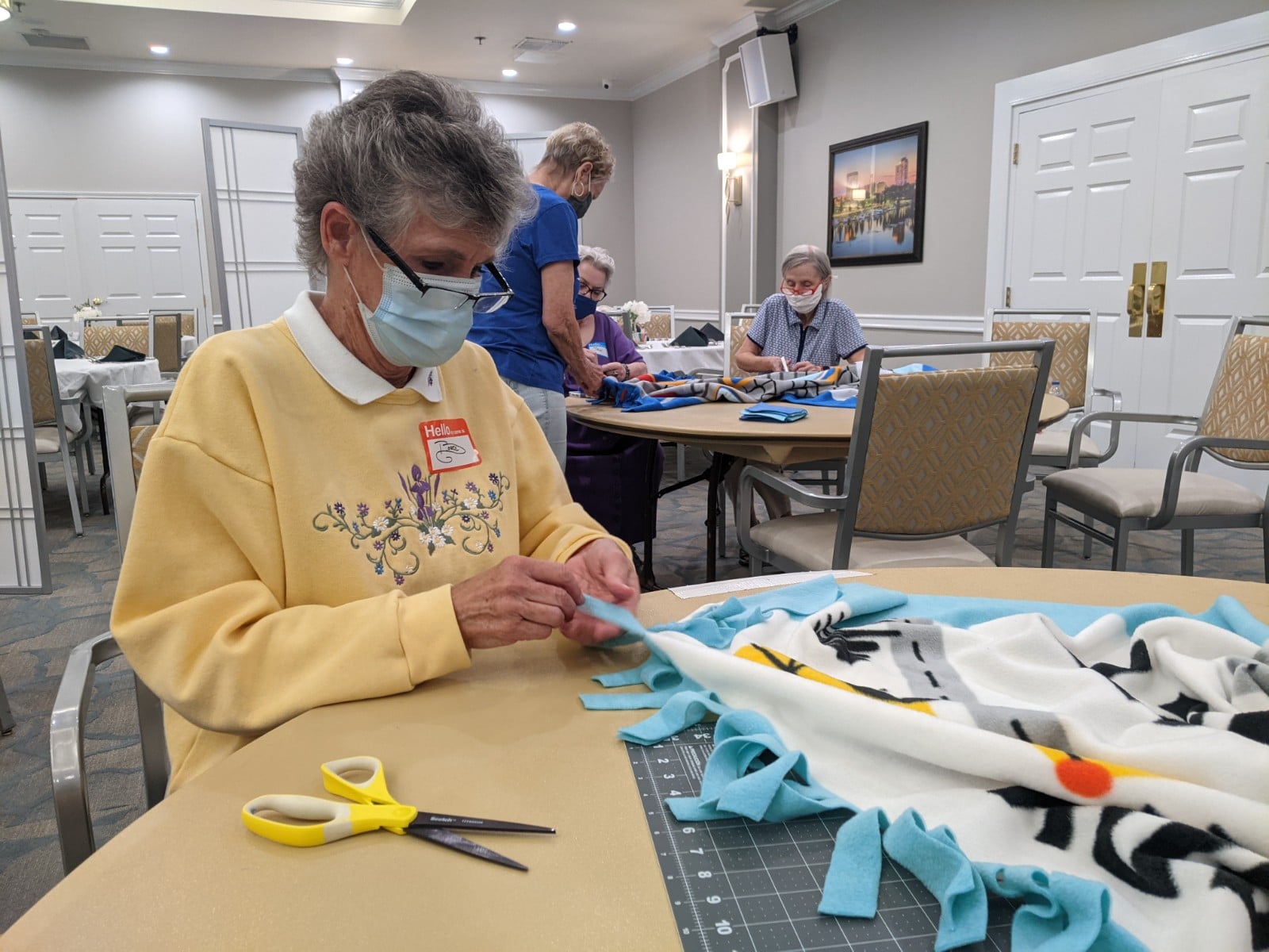 a resident making a blankets