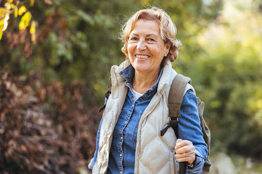 senior lady hiking outside